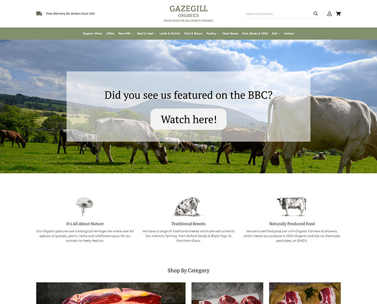 EKM online shop example Gazegill Organics