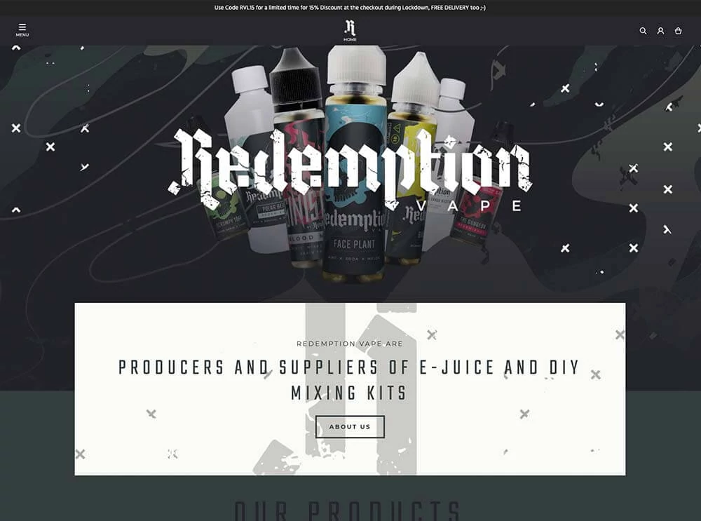 Vaping online shop example - Redemption Vape
